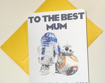 Magically inspired Mother's Day card personalised star wars droids