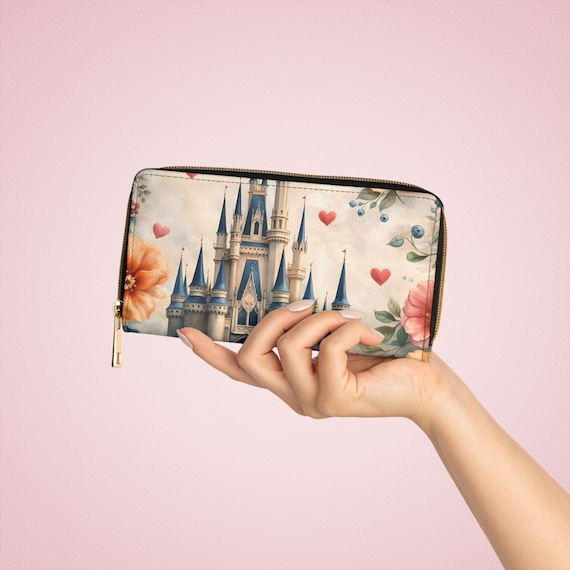 Fairytale Castle Floral Hearts Zipper Wallet | Vintage Disney-Inspired Castle