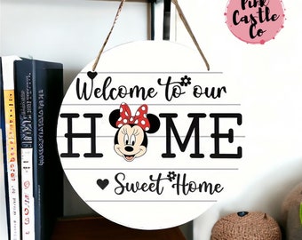 Mickey Minnie Mouse Wood Sign(8''x8''/20cmx20cm)Disney Garland Sign,Disney Welcome Sign home decor home sweet home