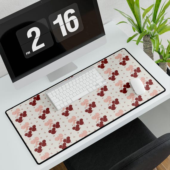 Mouse Pad, Mickey Themed Desk Mat with Cherries and Bows, Cute Mousepad, Gaming Pad, Office Accessories, Custom Desk Mat, Large Mouse Mat,