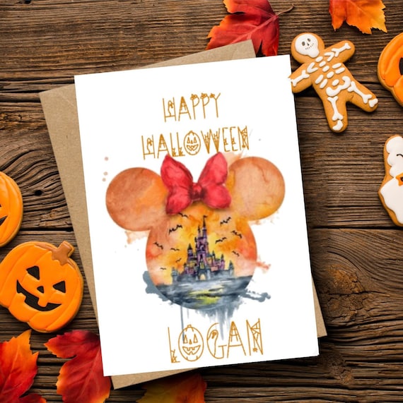 Happy Halloween- Disney castle-handmade card-personalised-magically inspired-Personalised-main street USA-not so scary Halloween party