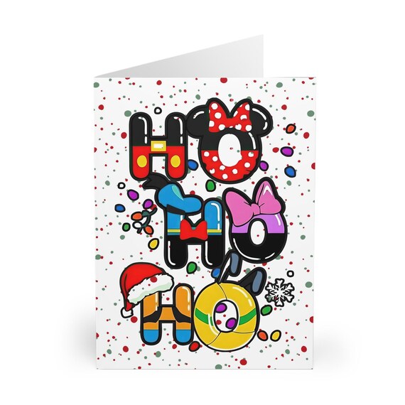 Christmas Greeting Cards (5 Pack) - Cute Disney Inspired Ho Ho Ho Holiday Card, Seasonal Cheer, Card