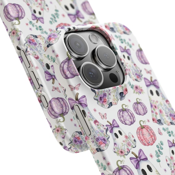 Cute Ghost Phone Cases, Halloween Accessories, Fall Decor, Floral Pattern, Autumn Gift for Friends, Spooky Chic Style