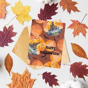 Feliz Halloween - Castelo da Disney - cartão feito à mão - personalizado - com inspiração mágica - personalizado - rua principal dos EUA - festa de Halloween não tão assustadora