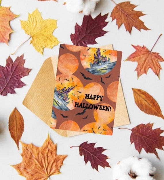Happy Halloween- Disney castle-handmade card-personalised-magically inspired-Personalised-main street USA-not so scary Halloween party