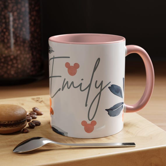 Disney-Inspired Floral Script Name Accent Mug | Personalized Coffee Mug