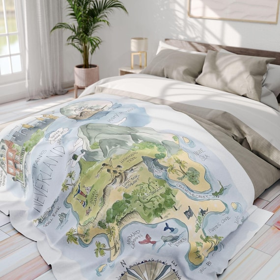 Baby Blanket, Neverland Map Fleece Throw, Peter Pan Inspired Soft Blankie, Personalized Nursery Bedding, Cozy Child Gift, Custom home gift