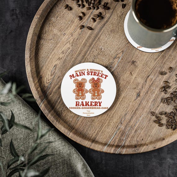 Personalized Disney inspired Gingerbread  Bakery Coasters, Festive Drinkware, Christmas Kitchen Décor, Holiday Gift, Cute Table Accessories