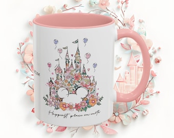 Taza personalizada con el castillo floral de Disney, regalo para los amantes de Disney