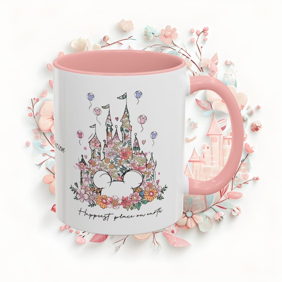 Disney Castle Mug,Personalized Floral Disney Lover Gift,Customizable Mug for Home or Office -Perfect for Birthdays, Happiest Place On Earth