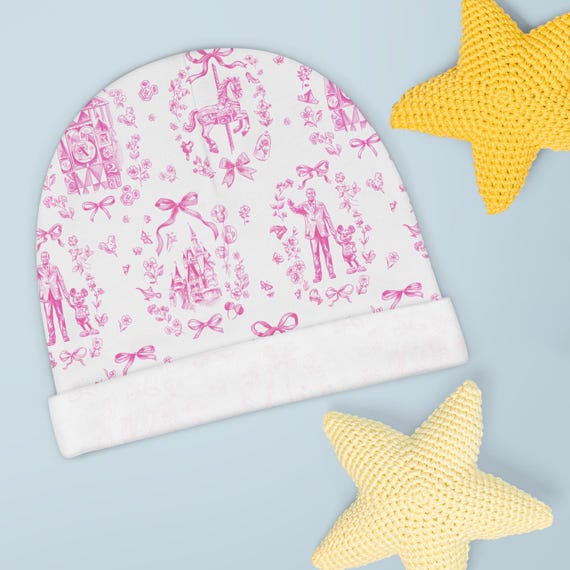 Baby Beanie, Disneyworld Mickey Walt Small World Park pink Vintage-Inspired Baby Hat, Perfect for Newborns, Baby Showers, Gift for Infants