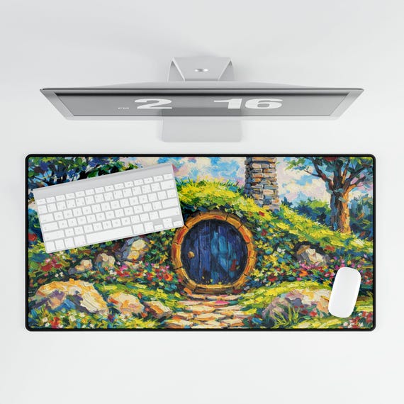 Hobbit Hole Landscape Desk Mat | Fantasy Cottage Mousepad