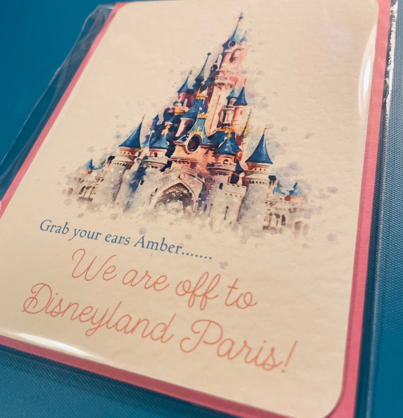 Surprise Holiday announcement magically inspired card Disneyland Paris holiday vacation surprise reveal card personalised magic kingdom image 2