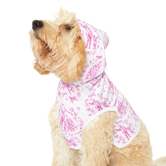 Disney-Inspired Pink Toile Pattern Pet Hoodie | Small Dog Cat Hooded Sweatshirt