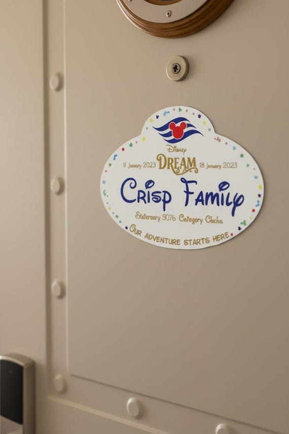 Personalised Disney Cruise Door Magnet Cast Member Badge, Cabin Door Decor, Stateroom Magnet, Disney Cruise Gift, Custom Family Sign