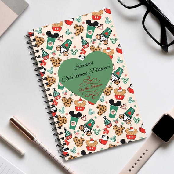 Disney Snack themed Christmas Planner Journal Holiday Notebook Festive Spiral Journal Gift for Her Personalized Planner Cookie Cocoa Design