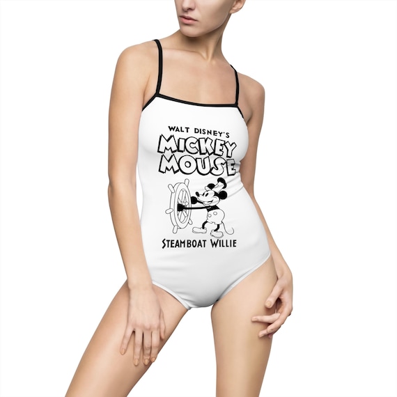 Disney Mickey Mouse Steamboat Willie One-piece Swimsuit, Cute Beachwear, Summer Vacation Look, Disney Pool Party Outfit, Fun Swim Costume,