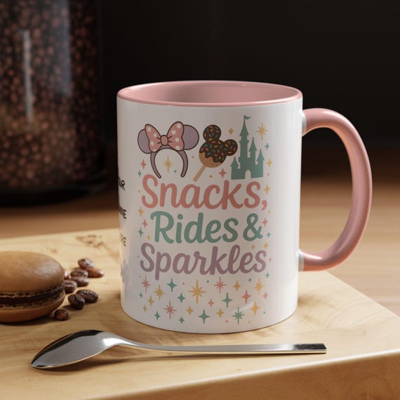 Disney inspired Snacks Rides & Sparkles Accent Coffee Mug | Personalized Name Option