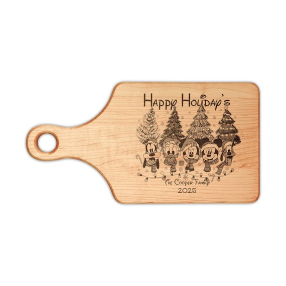 Disney-Inspired Happy Holidays Cutting Board, Engraved Holiday Kitchen Decor
