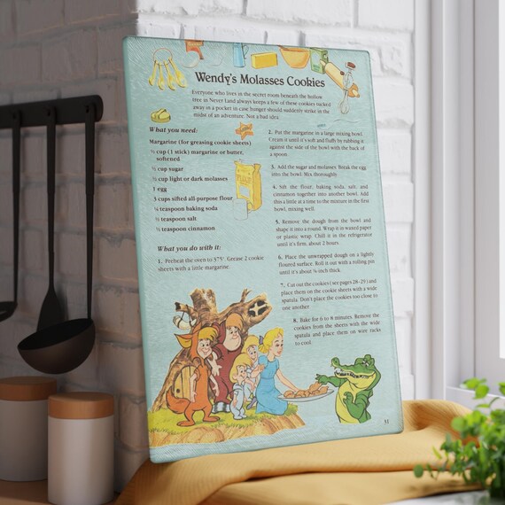 Vintage Disney Recipe Book Glass Cutting Board, Kitchen Decor, Cooking Gift, Disney Fan Gift, Housewarming Gift, Chef Gift