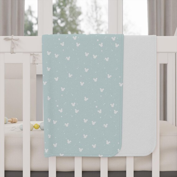 Baby Blanket Mickey Mouse Themed Duck Egg Blue Green Subtle Theming,New Baby Gift,Boy Girl,Nursery Bedding,Infant Sleep,Soft gender neutral