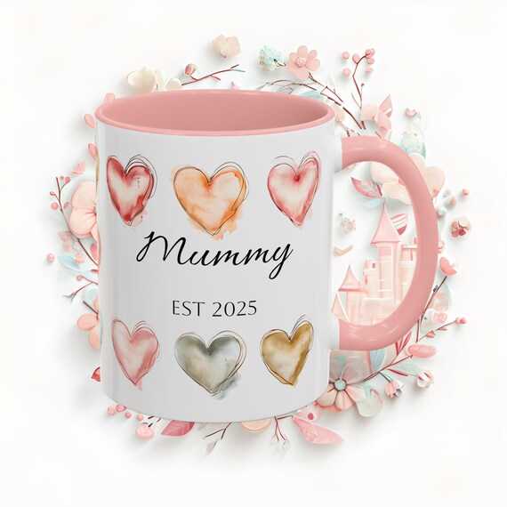 Personalised Pink Blue Watercolour Art Mummy Est 2025 Coffee Tea Mug New Baby New Mummy,Mother's Day Gift, Baby Shower, New Mom Cup, Family