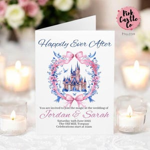 Personalisierte Hochzeitseinladungskarten, Magic Kingdom, Disneyland, Sleeping Beauty's Castle, Happily Ever After, 5er-Pack mit Umschlägen