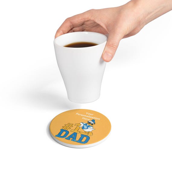 Personalized Donald Duck Number 1 Dad Ceramic Coaster - Father's Day Gift, Home Decor, Coffee Table, Customized Dad Present, Unique Coasters