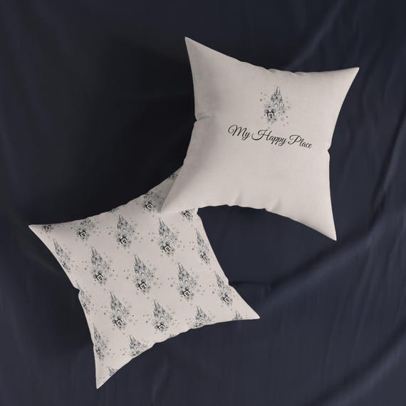 Disney Inspired Home Décor, My Happy Place Couch Cushion, Gift for Family, cosy Bedroom Sofa Accent Pillow personalised