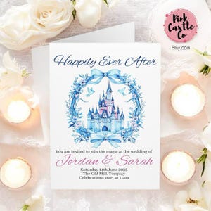 Personalisierte Hochzeitseinladungskarten, Magic Kingdom, Disneyland, Sleeping Beauty's Castle, Happily Ever After, 5er-Pack mit Umschlägen