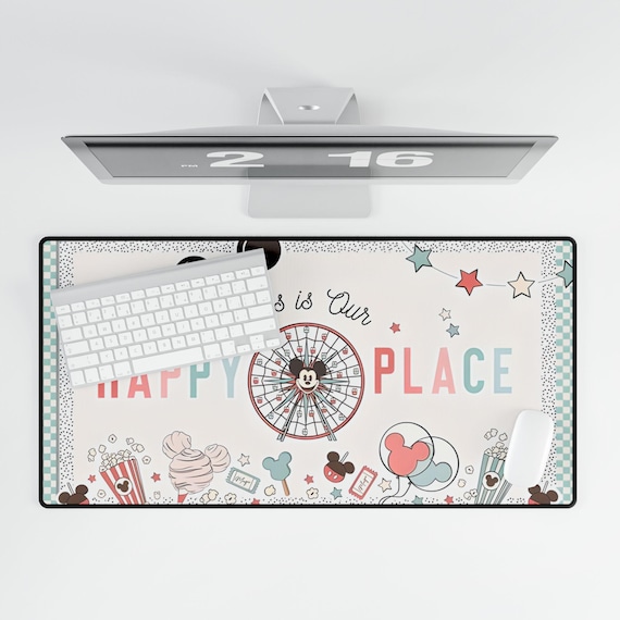 Desk Mats - Disneyland Mickey Mouse Inspired Cute Happy Place, Mouse Pad, Desk Accessories, Office Decor, Work from Home Gift, Computer Mat