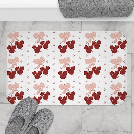 Cute Cherries Bath Mat - Mickey Disney Fun Home Decor, Kids Bathroom Rug, Cherry Pattern Kitchen Mat, Cute Fruit Mickey Mouse Design, Gifts