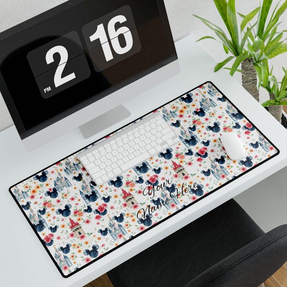 Disney Castle Floral Desk Mats, Personalized Mouse Pads, Office Decor, Gift for Disney Adults, Home Office Accessories large size