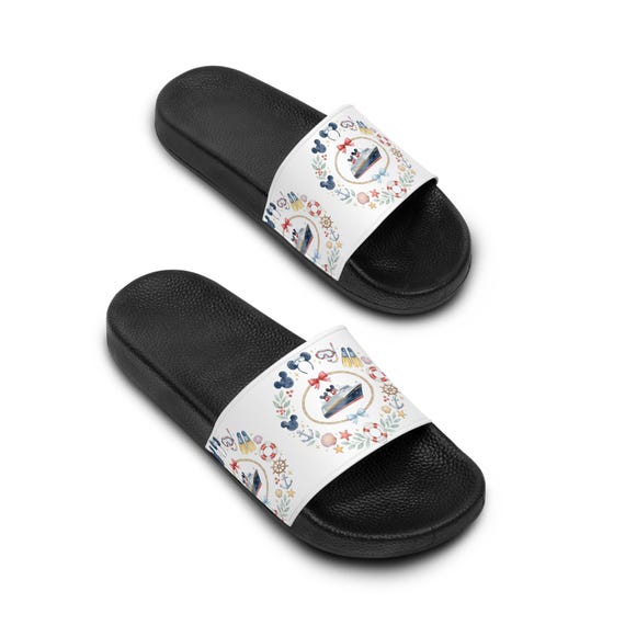 Disney Cruise Nautical Illustration Women's Slide Sandals | Coastal Floral Pattern