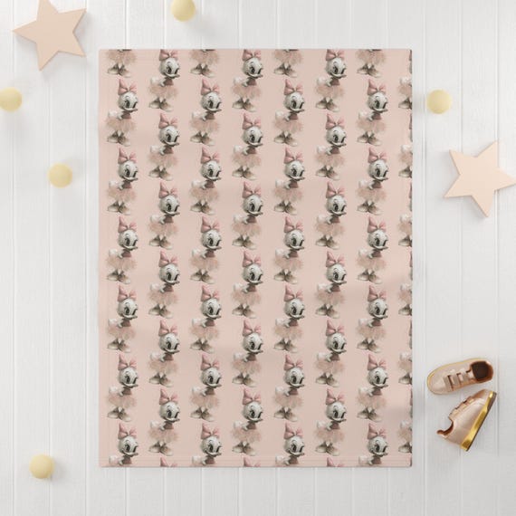 Baby Blanket, Daisey Duck Inspired Pink Fleece Gift for Newborn, Baby Shower, Disney Fan - Soft, Cute, Cozy, Nursery Decor, Infant Bedding