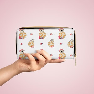 Carteira com zíper, bolsa floral Star Wars BB8, carteira fofa, carteira feminina, presente para ela, bolsa clutch inspirada na galáxia