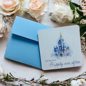Magisch inspirierte-Verlobungs-Hochzeitskarte-Cinderellas Schloss-Magisches Reich-personalisiert-maßgefertigt