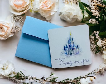 Tarjeta de boda de compromiso mágicamente inspirada- Castillo de Cenicienta-reino mágico-personalizado-hecho a medida