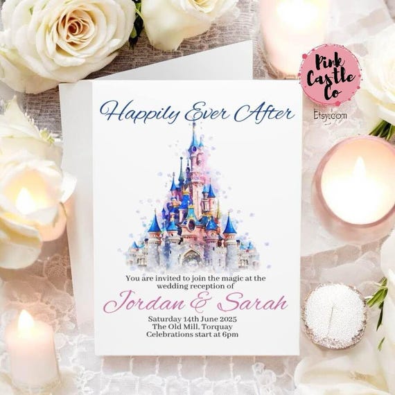 Wedding Reception party Invitations cards 5 pack Magic Kingdom Disneyland Inspired, Envelopes Included fairy-tale, Sleeping Beauty Castle