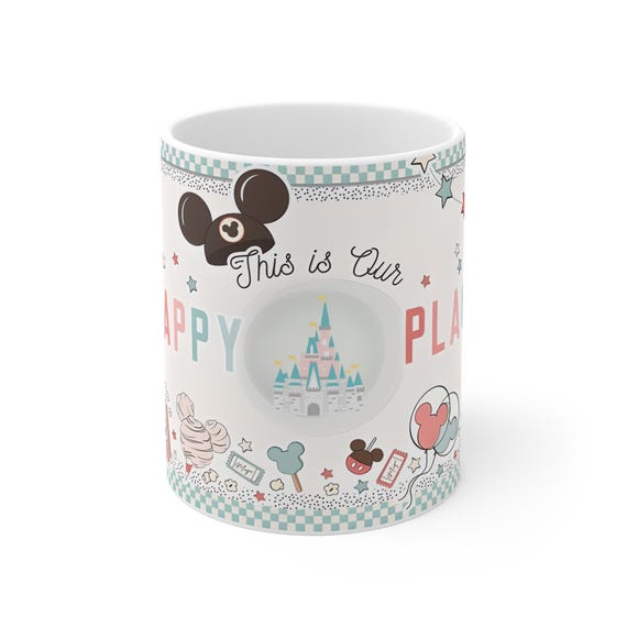 Mug, Disneyworld Inspired Mickey Mouse Personalized Coffee Cup, Happy Place, Cute Design, Disney Fan Gift