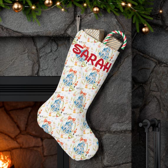 Santa Stocking, Personalized Disney Christmas Park Inspired Holiday Decor Gift, Family Tradition, Festive Home Decoration, Unique