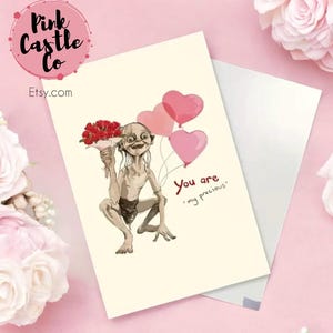 Tarjeta de amor de boda, aniversario y San Valentín inspirada en la fantasía de Gollum y Smegol