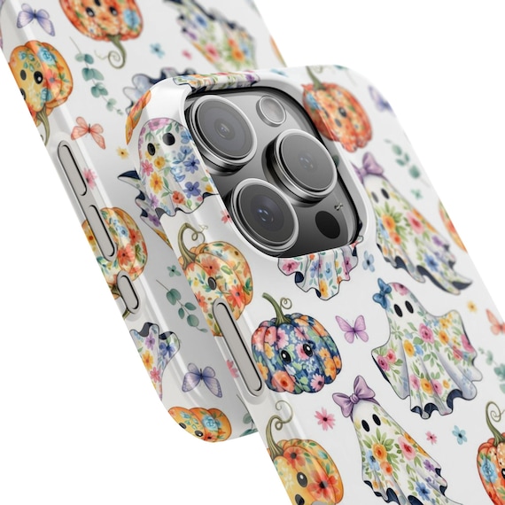 Whimsical Ghosts Snap Case for Phones, Cute Halloween Phone Cover, Floral Ghost Design, Fall Accessory, Ghostie Phone Case
