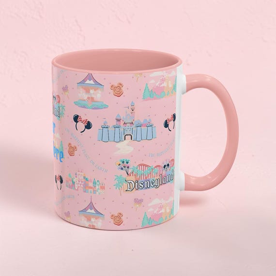 Disneyland Mug Personalised Pink Accent Coffee Mug, Happiest Place on Earth Cup, Disney Gift, Cute Disney Mug, 11oz
