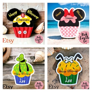 Mickey Minne Goofy Pluto Birthday Cupcake magnet personalised Disney cruise door large size 17x15cm DCL magic waterproof premium thick