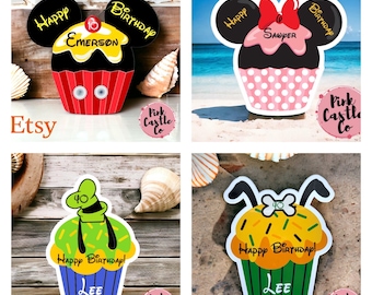 Mickey Minne Goofy Pluto Cumpleaños Cupcake imán personalizado Disney puerta de crucero de gran tamaño 17x15cm DCL magia impermeable premium grueso