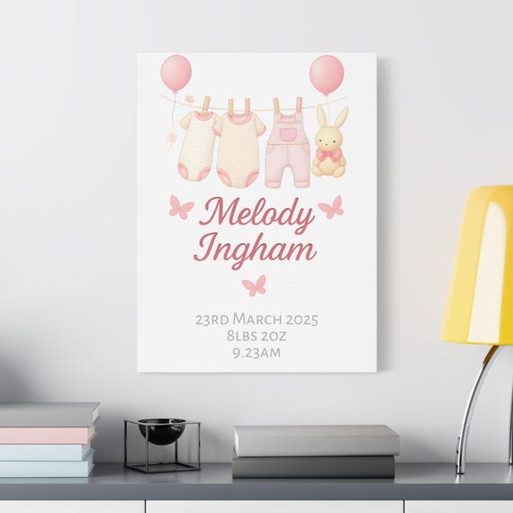 Personalized Baby Canvas Art Print, Nursery Decor, Custom Wall Art, Baby Shower Gift, Newborn Keepsake