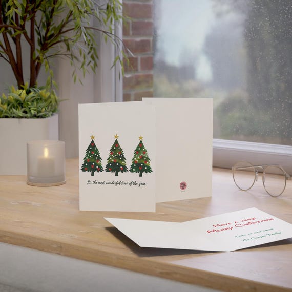 Greeting Cards, Disney Christmas Trees Holiday Card Set with Personalized Decorations, 10, 30, 50pcs, Disney Inspired, Christmas Cards