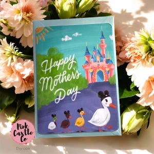 Carte de fête des mères personnalisée sur le thème du château de canards Disney magiquement inspirée