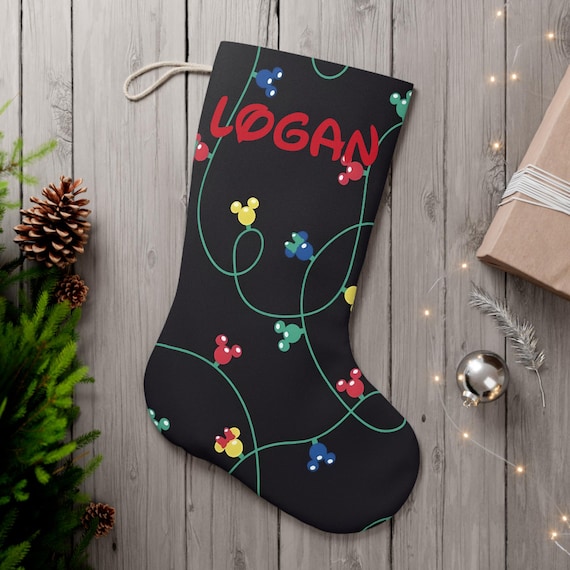 Christmas Stocking, Holiday Decor Gift, Family Tradition, Festive Home Decoration, Santa Stocking, Personalized Disney string lights